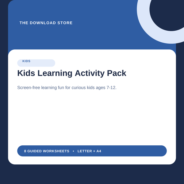 Kids Learning Activity Pack printable cover